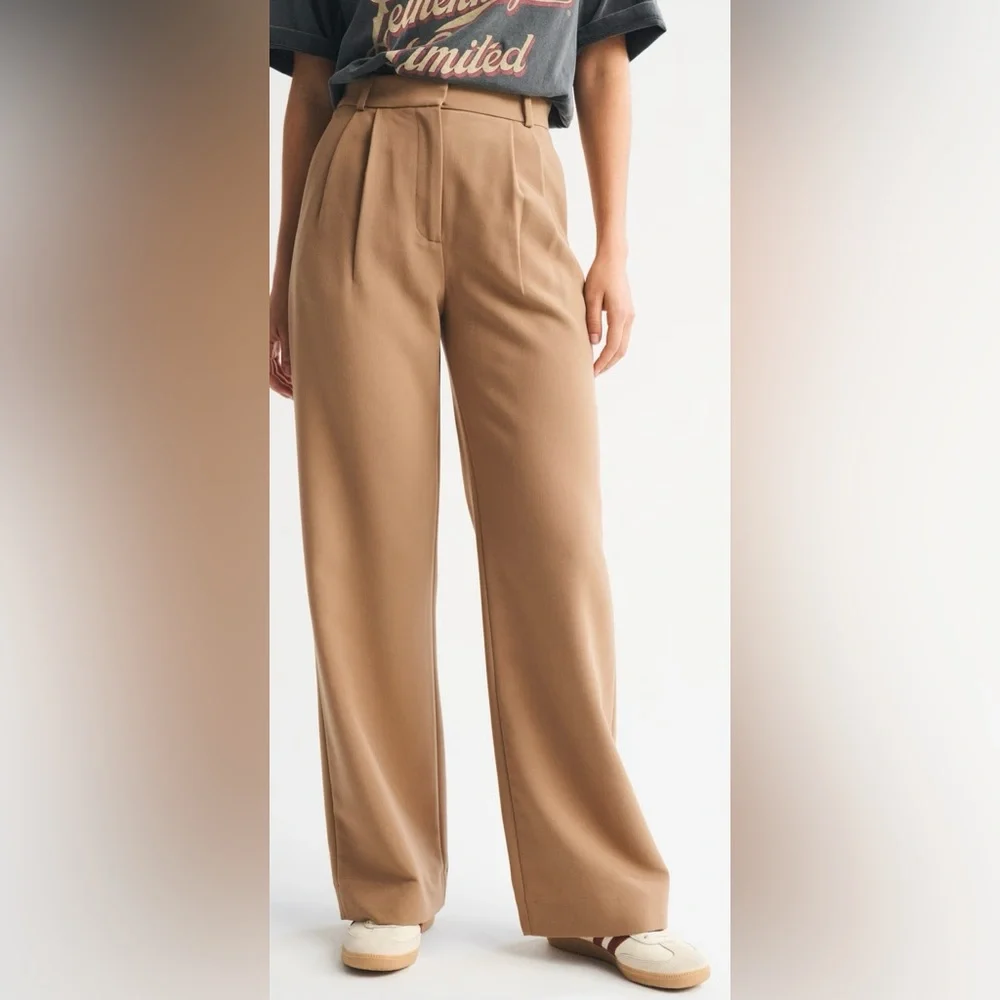 Abercrombie & Fitch Sloane Wide-Leg Trouser/Pants in Brown/Camel Size 28/6R NWT - Picture 2 of 9